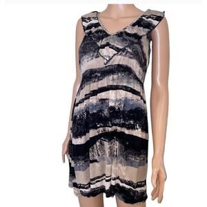 Needle & Threads Tie Dye Floral Ruffle SZ SM black tan sleeveless